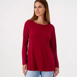 Susan Graver Modern Essentials Regular Medium Liquid Knit Tunic Top Wine A544638